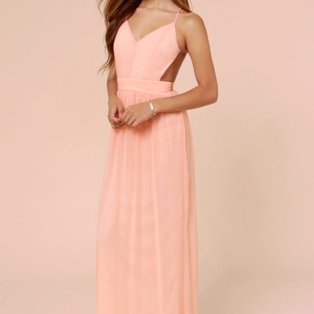 WORN ONCE - Lulu’s Rooftop Garden Peach Backless Maxi - Picture 4 of 8